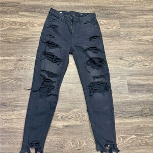 American Eagle Strigid Black Distressed Ripped Skinny Jeans Size 2